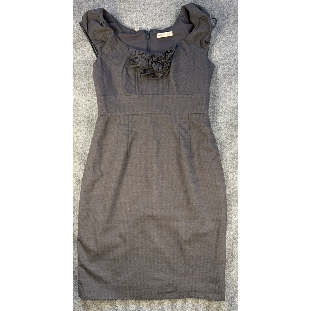 Rebecca Taylor Gray Wool Blend Sheath Dress Womens 10 Ruffle Career Office Midi